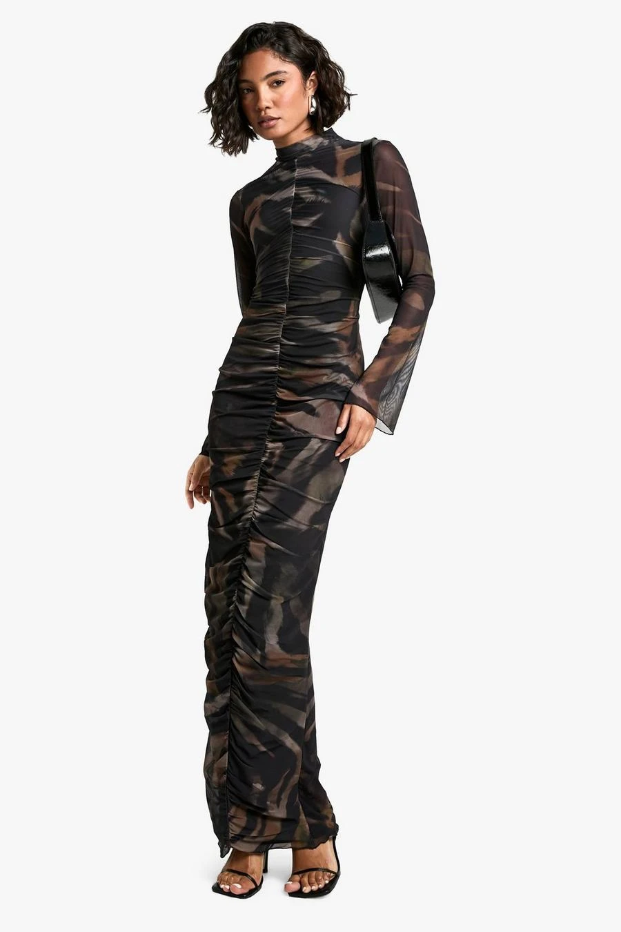 BOOHOO Tall Abstract Ruched Mesh MaxiDress 3 BOOHOO Tall Abstract Ruched Mesh MaxiDress - Image 3