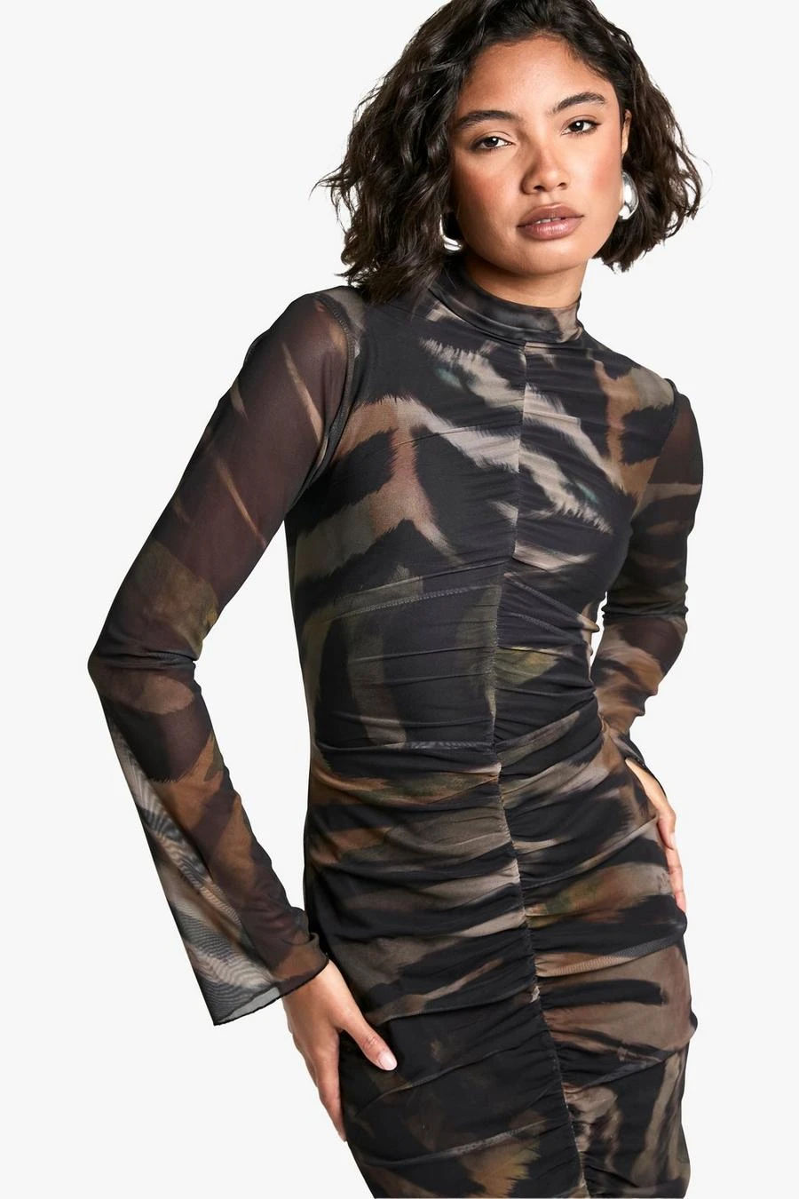 BOOHOO Tall Abstract Ruched Mesh MaxiDress 4 BOOHOO Tall Abstract Ruched Mesh MaxiDress - Image 4