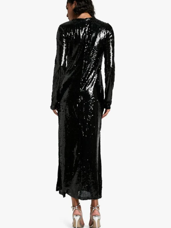 Outlet -BamBam Fashion Shop female black tall crew neck sequin maxi dress 1