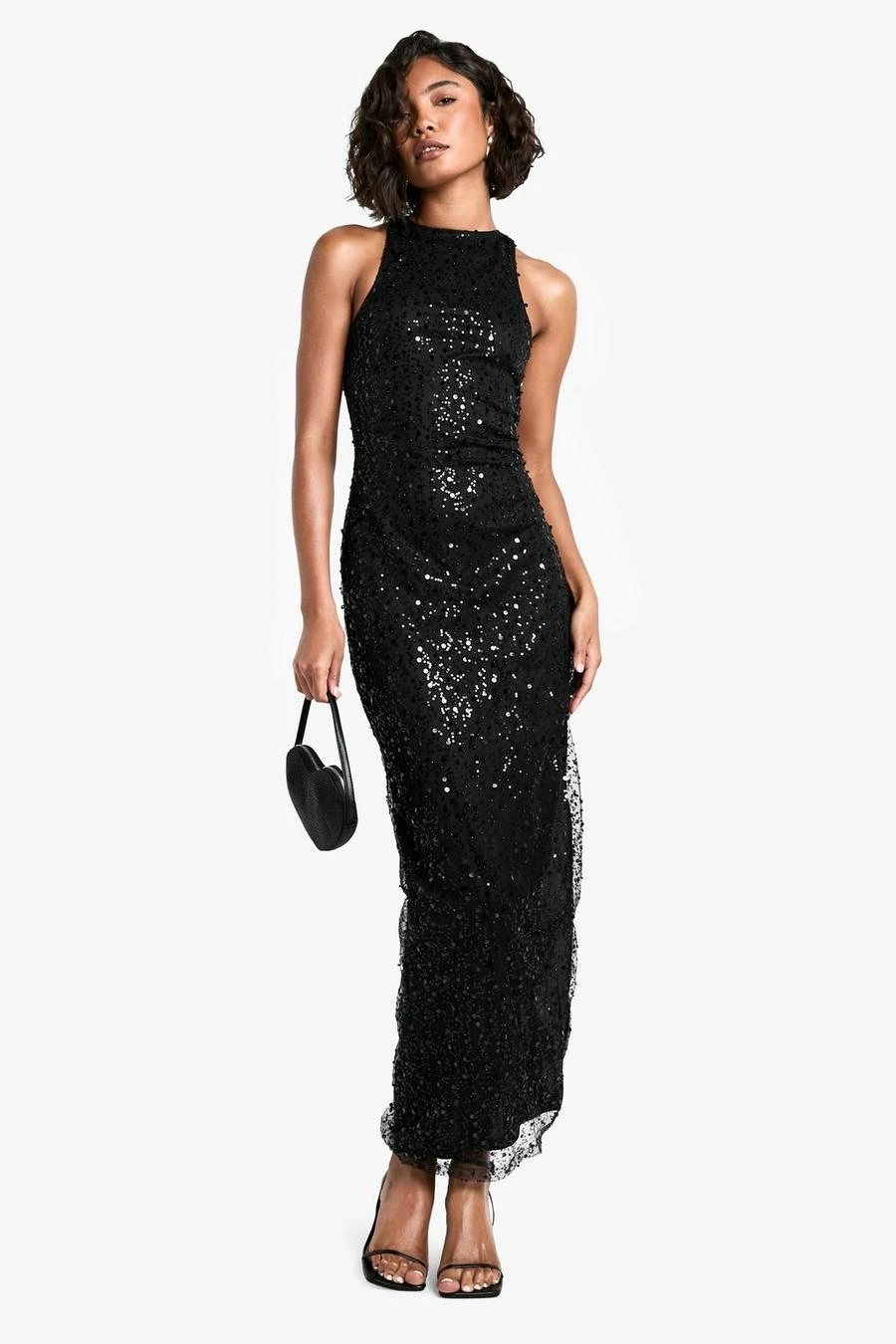 BOOHOO Tall Racer Neck Beaded Sequin Maxi Dress 1 BOOHOO Tall Racer Neck Beaded Sequin Maxi Dress