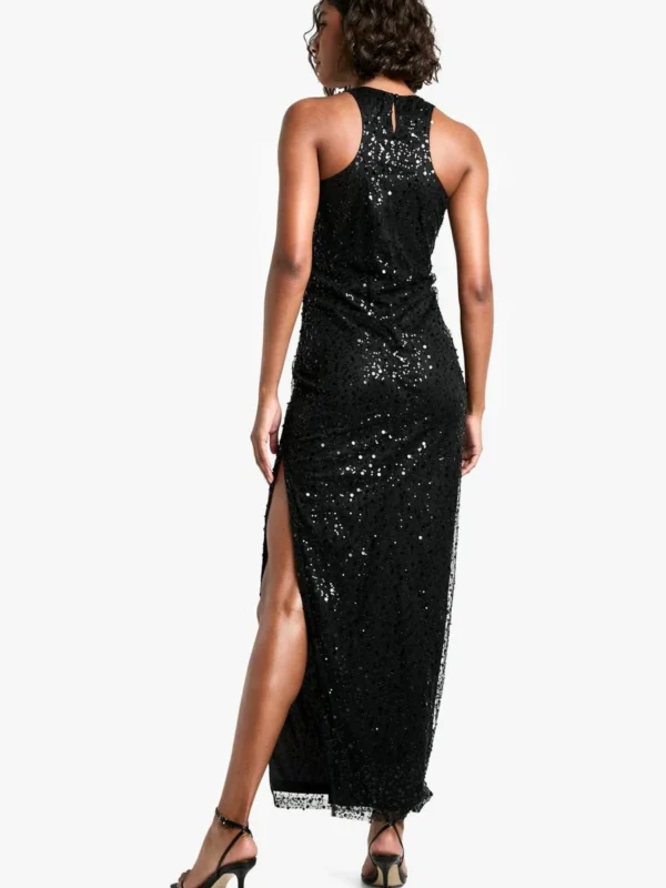 Outlet -BamBam Fashion Shop female black tall racer neck beaded sequin maxi dress 1 1