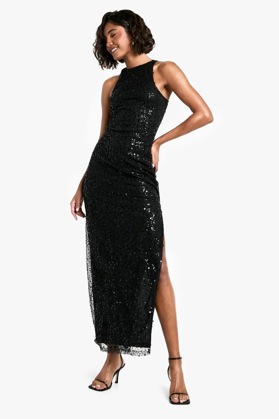 BOOHOO Tall Racer Neck Beaded Sequin Maxi Dress 3 BOOHOO Tall Racer Neck Beaded Sequin Maxi Dress - Image 3