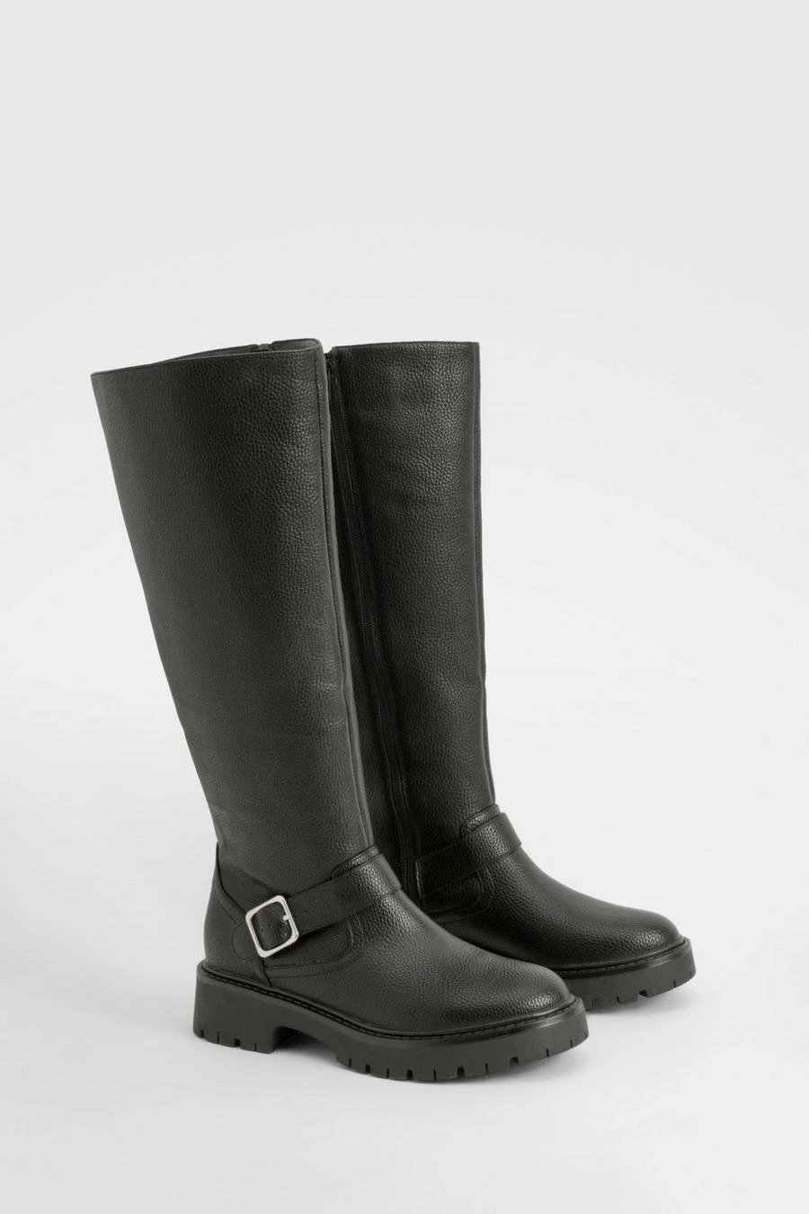 BOOHOO Textured Buckle Detail Chunky Knee High Boot 1 BOOHOO Textured Buckle Detail Chunky Knee High Boot