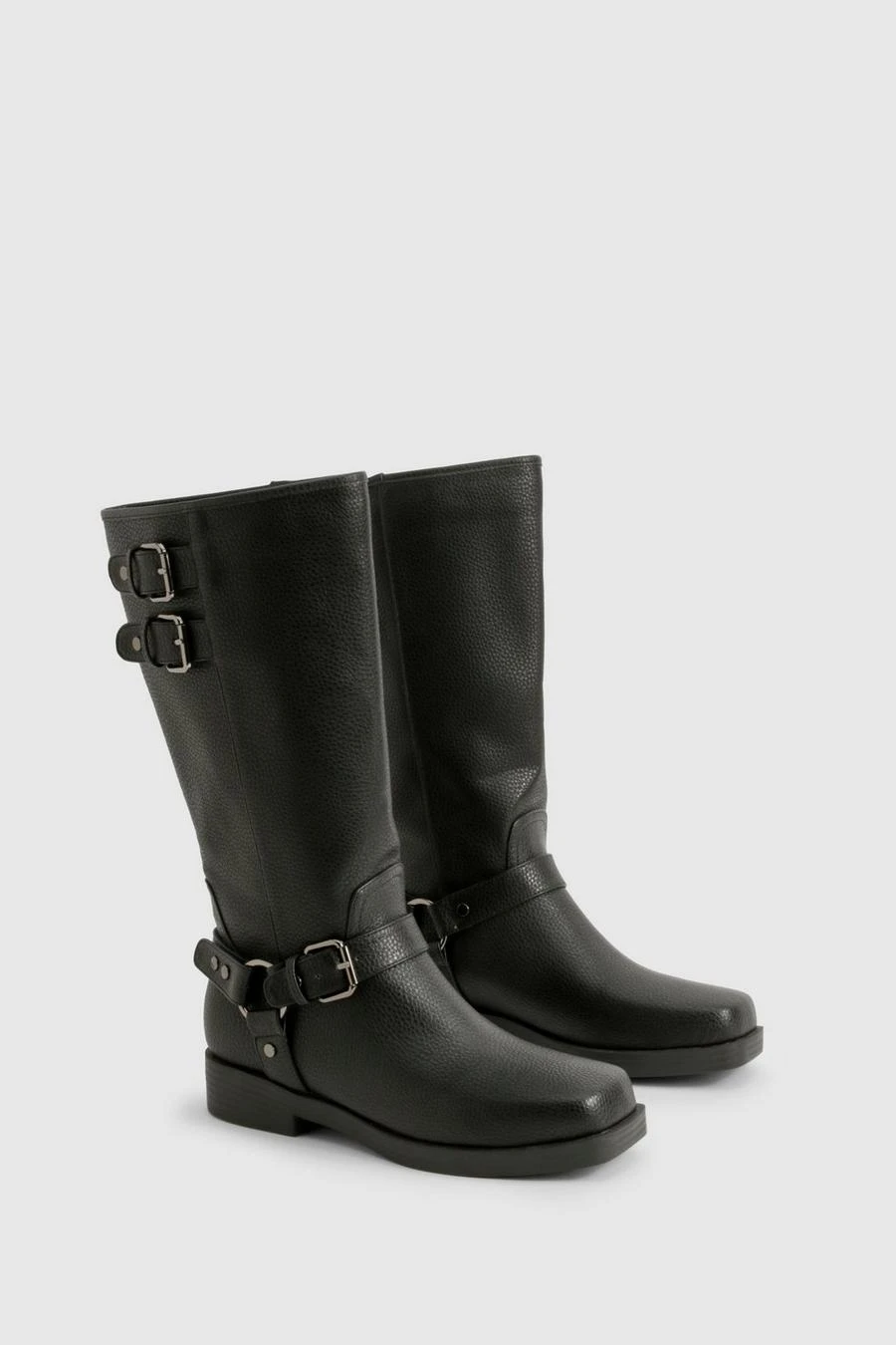 BOOHOO Textured Leather Look Biker Buckle Detail Boots 2 BOOHOO Textured Leather Look Biker Buckle Detail Boots - Image 2