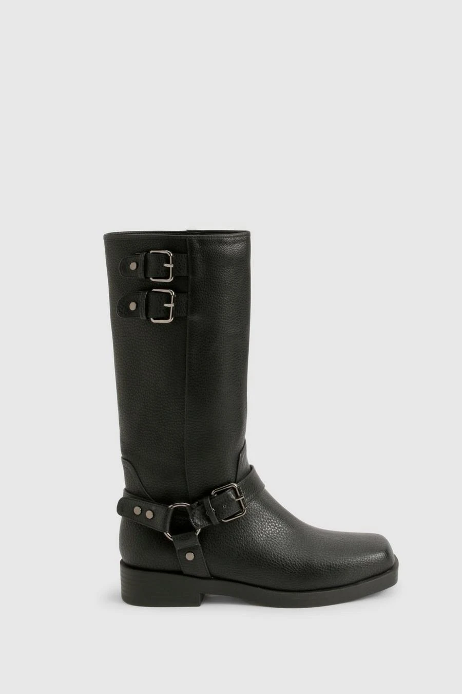BOOHOO Textured Leather Look Biker Buckle Detail Boots 3 BOOHOO Textured Leather Look Biker Buckle Detail Boots - Image 3