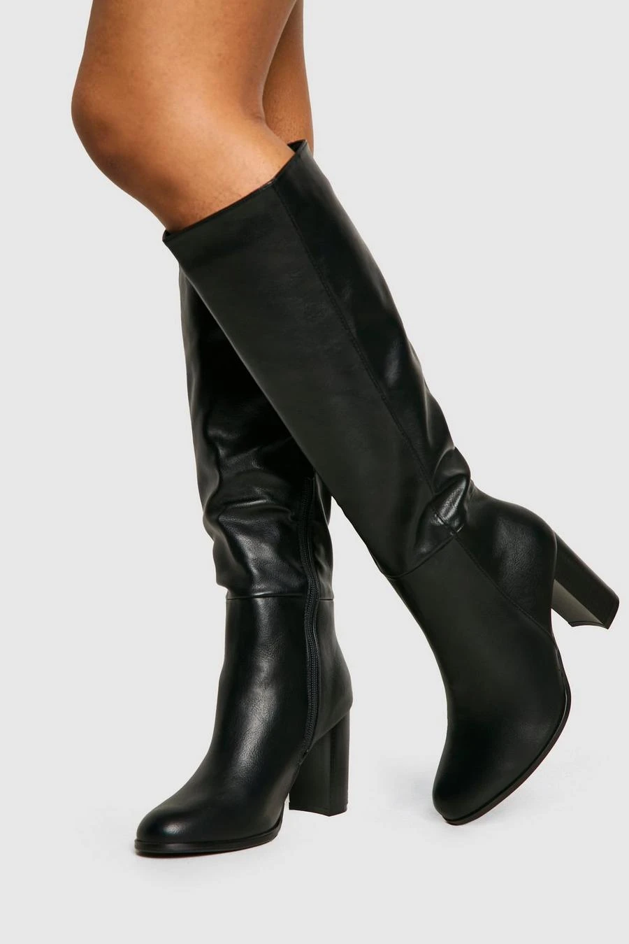 BOOHOO Textured Patent Block Heel Knee High Boots 1 BOOHOO Textured Patent Block Heel Knee High Boots