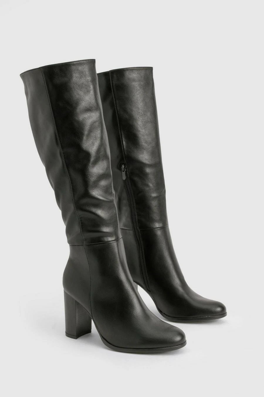 BOOHOO Textured Patent Block Heel Knee High Boots 2 BOOHOO Textured Patent Block Heel Knee High Boots - Image 2