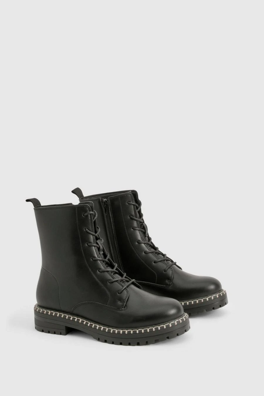 BOOHOO Textured Pu Lace Up Hiker Boots 2 BOOHOO Textured Pu Lace Up Hiker Boots - Image 2