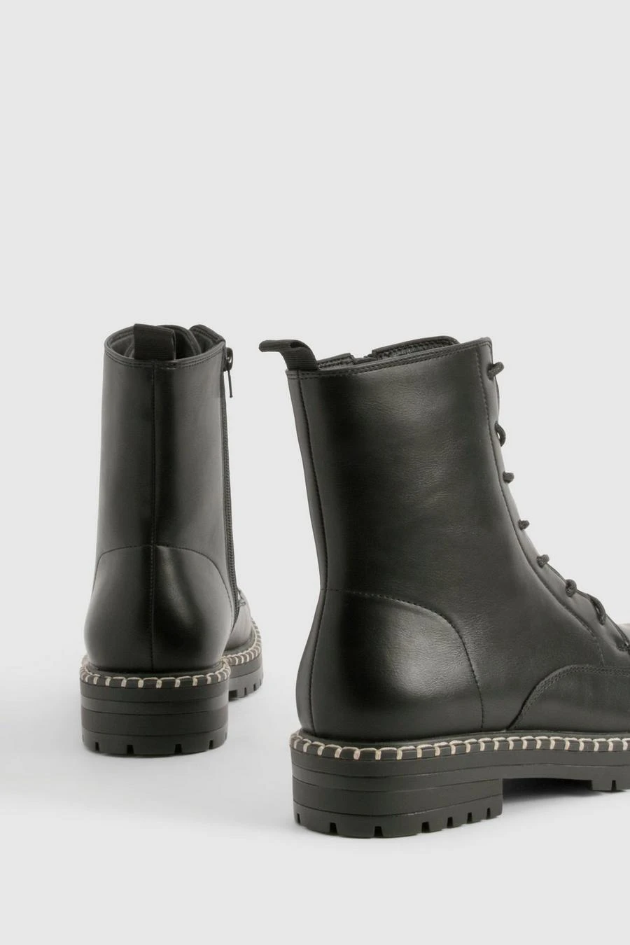 BOOHOO Textured Pu Lace Up Hiker Boots 4 BOOHOO Textured Pu Lace Up Hiker Boots - Image 4