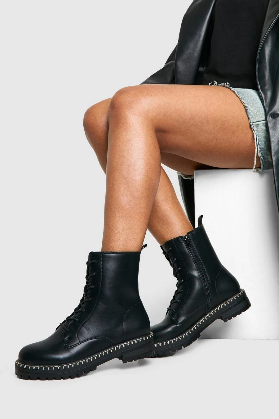 BOOHOO Textured Pu Lace Up Hiker Boots 1 BOOHOO Textured Pu Lace Up Hiker Boots