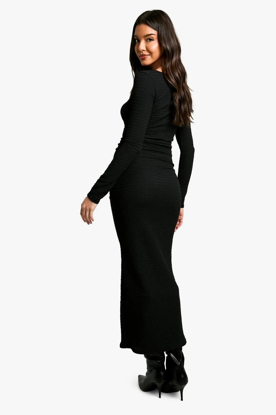 BOOHOO Textured Ruched Asymmetric Maxi Dress 2 BOOHOO Textured Ruched Asymmetric Maxi Dress - Image 2