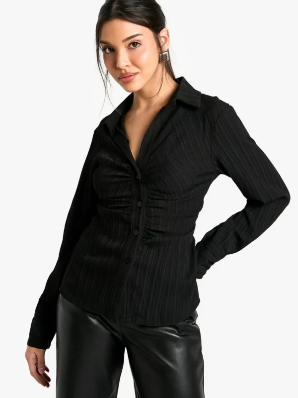 BamBam Fashion Shop -BamBam Fashion Shop female black textured slim fit long sleeve shirt 1 2