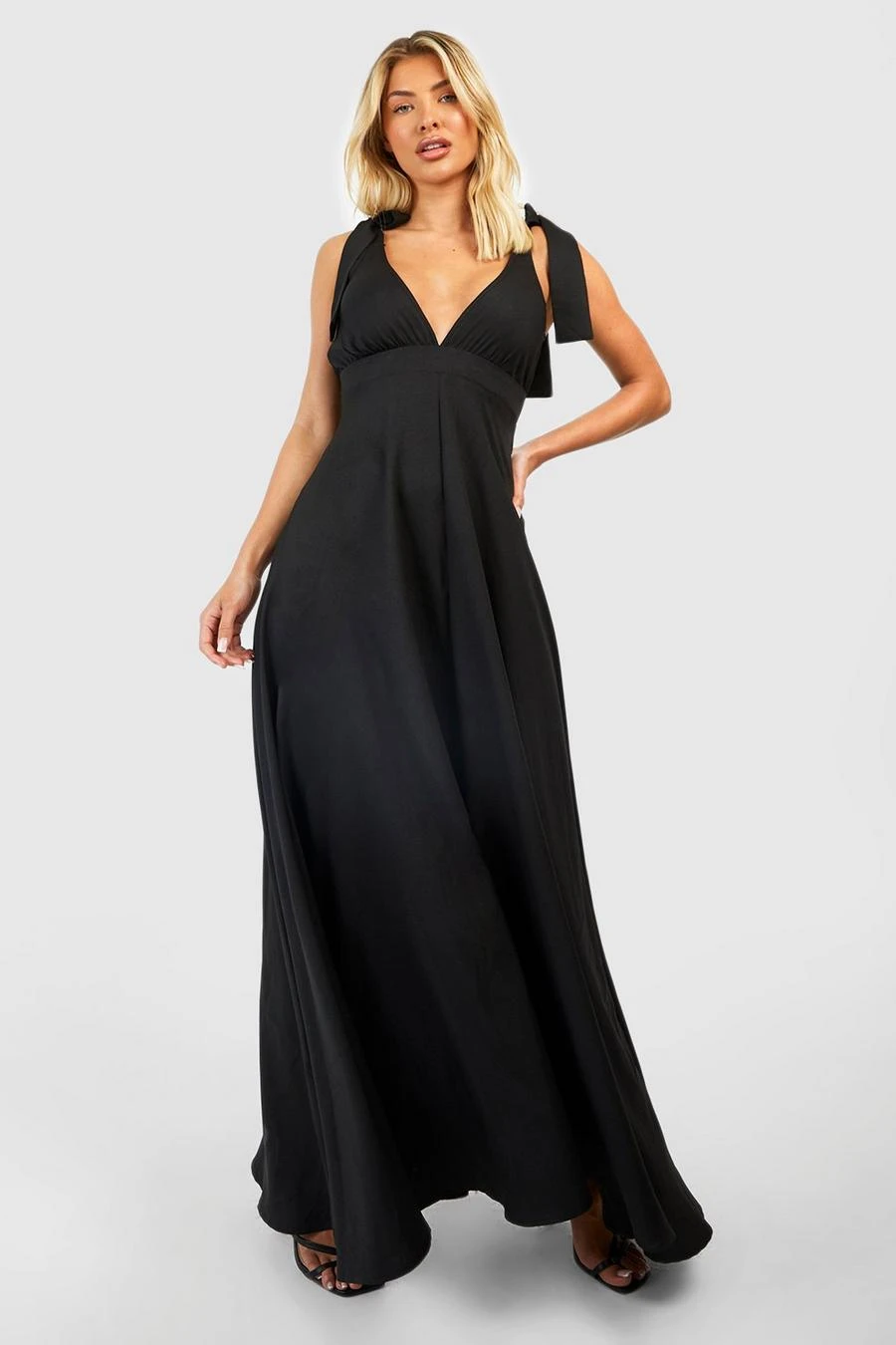 BOOHOO Tie Shoulder Plunge Maxi Dress 3 BOOHOO Tie Shoulder Plunge Maxi Dress - Image 3