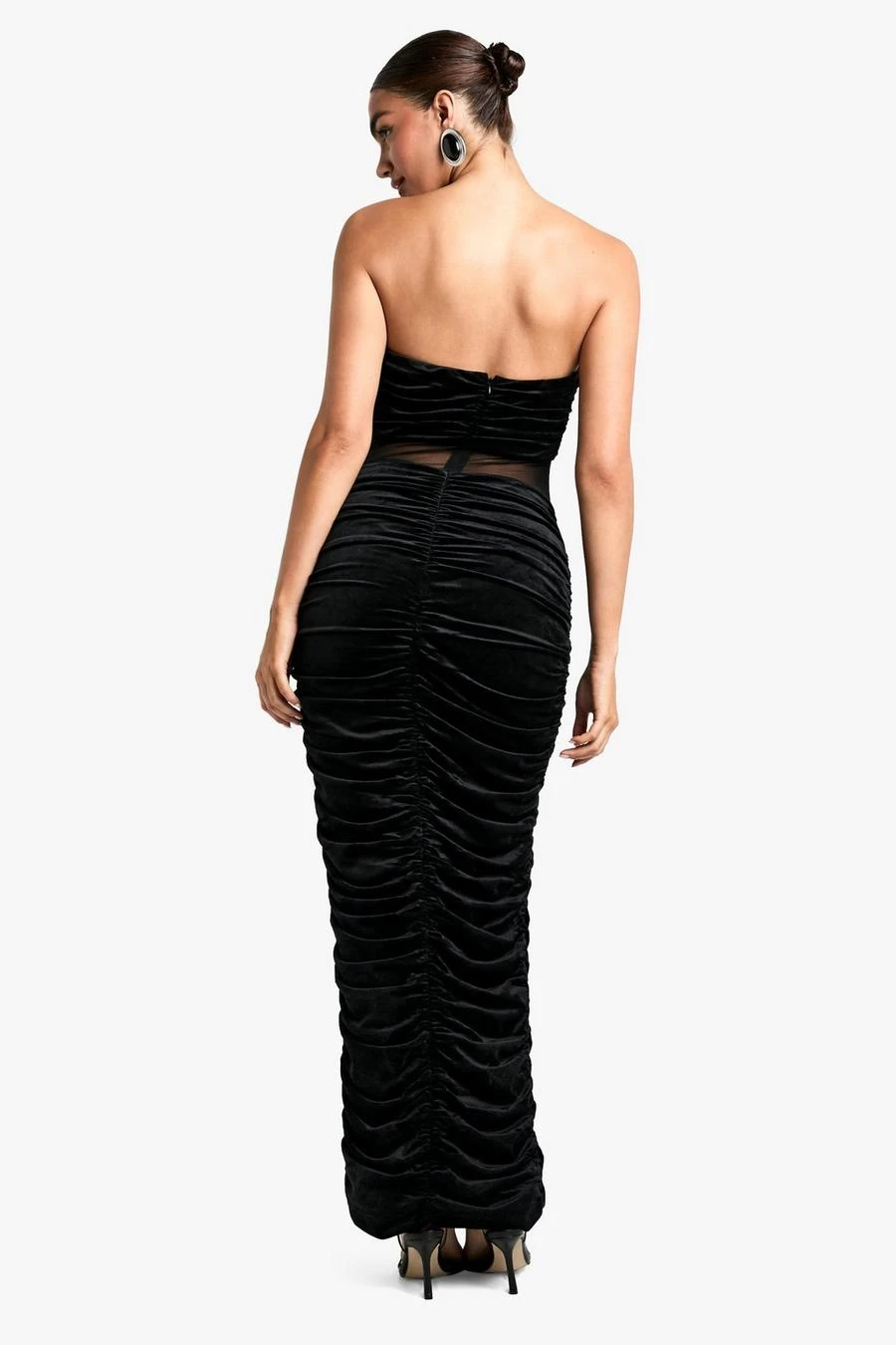 BOOHOO Velvet Mesh Plunge Ruched Maxi Dress 2 BOOHOO Velvet Mesh Plunge Ruched Maxi Dress - Image 2