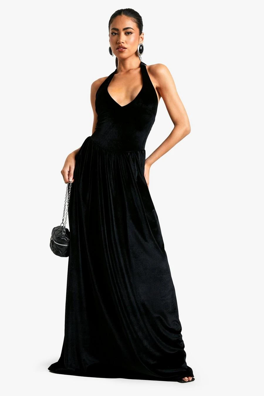 BOOHOO Velvet Milkmaid Scoop Neck Maxi Dress 1 BOOHOO Velvet Milkmaid Scoop Neck Maxi Dress
