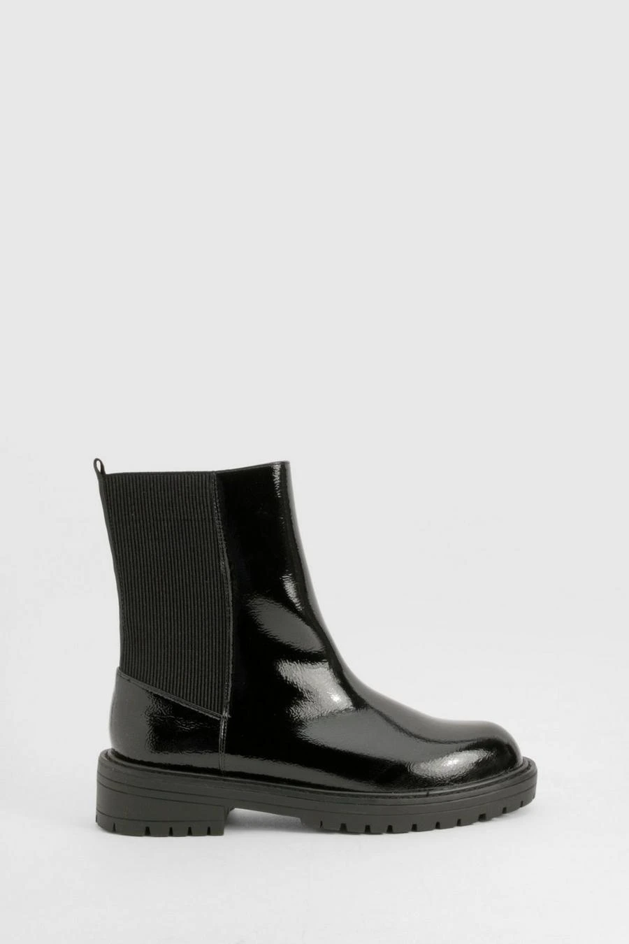 BOOHOO Wide Fit Ankle Detail Textured Patent Chelsea Boots 2 BOOHOO Wide Fit Ankle Detail Textured Patent Chelsea Boots - Image 2