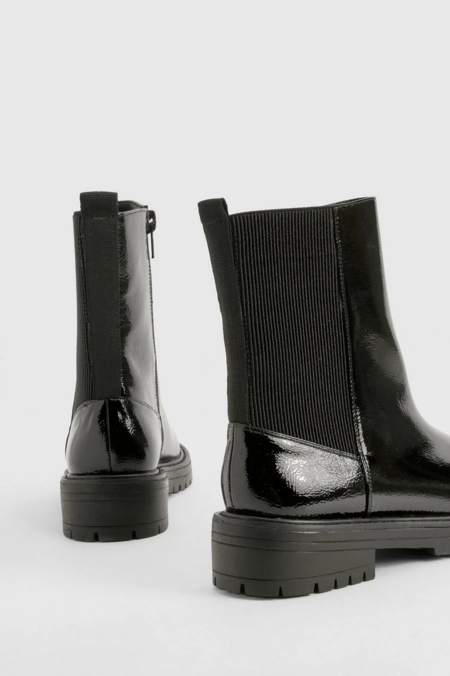 BOOHOO Wide Fit Ankle Detail Textured Patent Chelsea Boots 3 BOOHOO Wide Fit Ankle Detail Textured Patent Chelsea Boots - Image 3