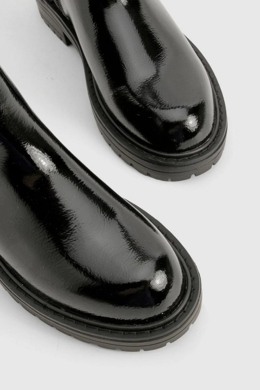 BOOHOO Wide Fit Ankle Detail Textured Patent Chelsea Boots 4 BOOHOO Wide Fit Ankle Detail Textured Patent Chelsea Boots - Image 4
