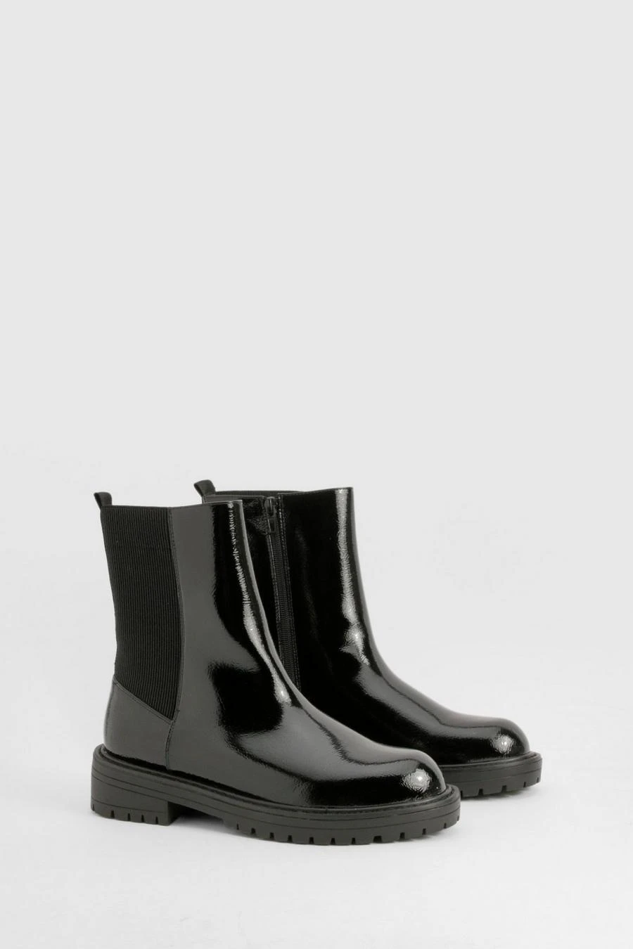 BOOHOO Wide Fit Ankle Detail Textured Patent Chelsea Boots 1 BOOHOO Wide Fit Ankle Detail Textured Patent Chelsea Boots