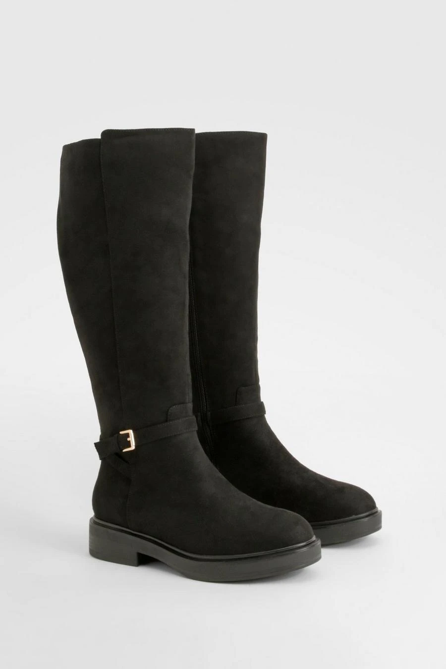 BOOHOO Wide Fit Buckle Detail Knee High Boots 1 BOOHOO Wide Fit Buckle Detail Knee High Boots