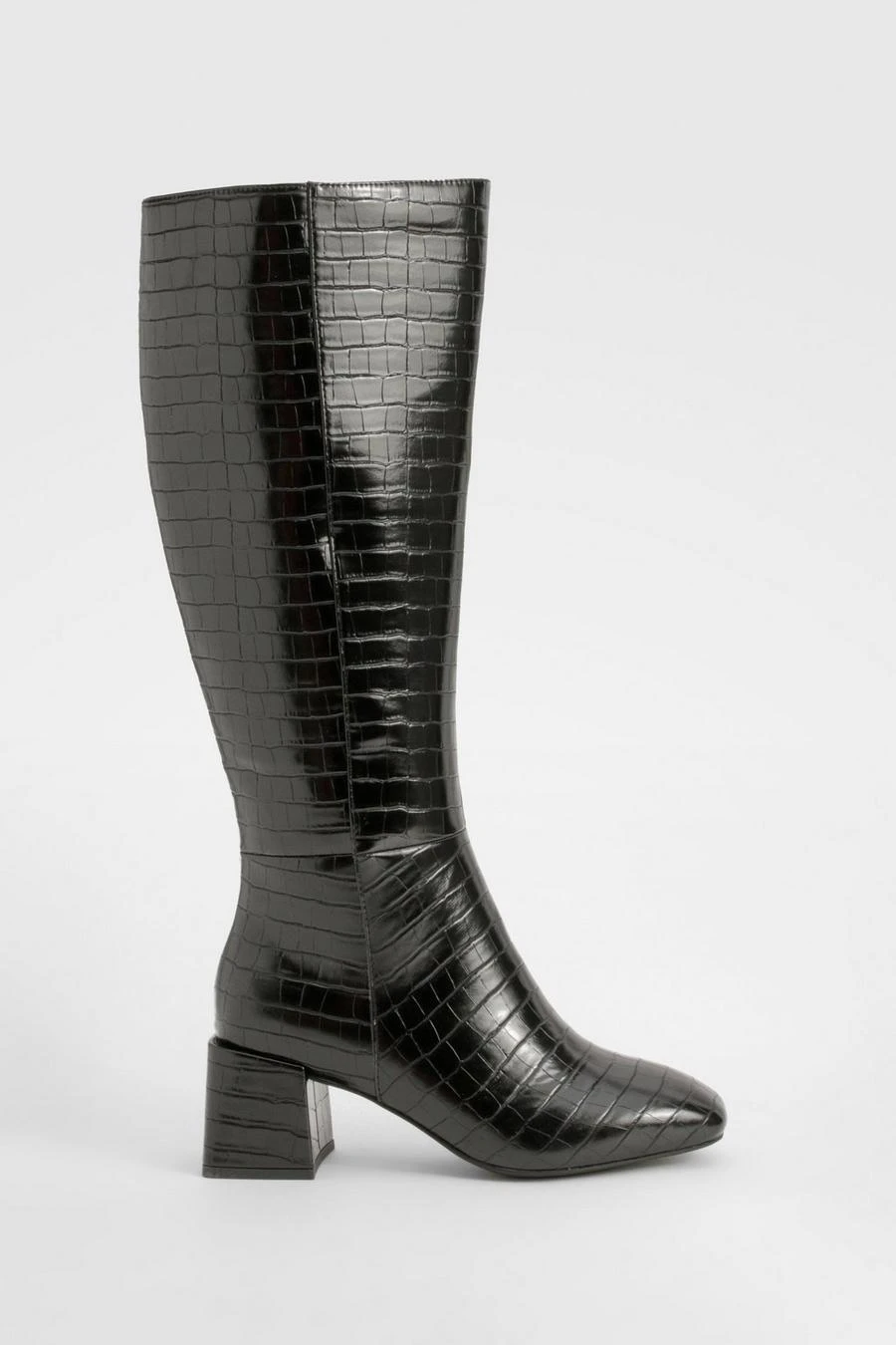 BOOHOO Wide Fit Croc Block Knee High Boots 2 BOOHOO Wide Fit Croc Block Knee High Boots - Image 2