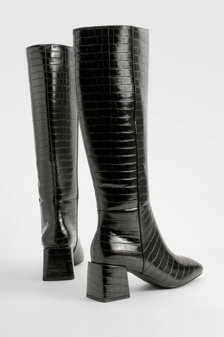 BOOHOO Wide Fit Croc Block Knee High Boots 3 BOOHOO Wide Fit Croc Block Knee High Boots - Image 3