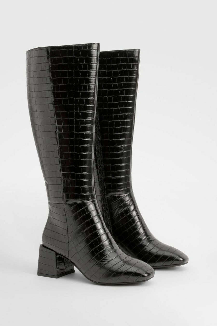BOOHOO Wide Fit Croc Block Knee High Boots 1 BOOHOO Wide Fit Croc Block Knee High Boots