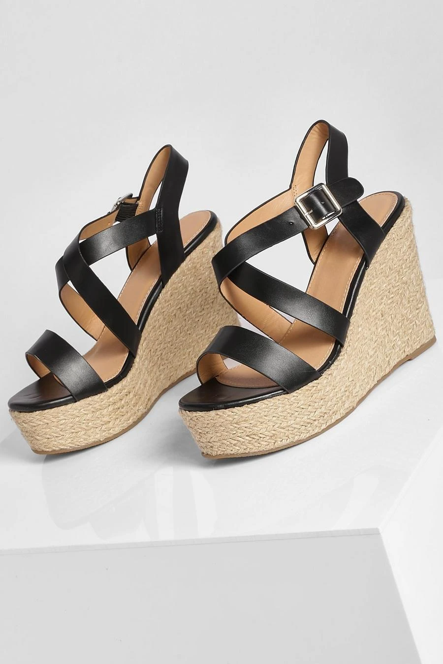 BOOHOO Wide Fit Crossover Buckle Wedge 3 BOOHOO Wide Fit Crossover Buckle Wedge - Image 3