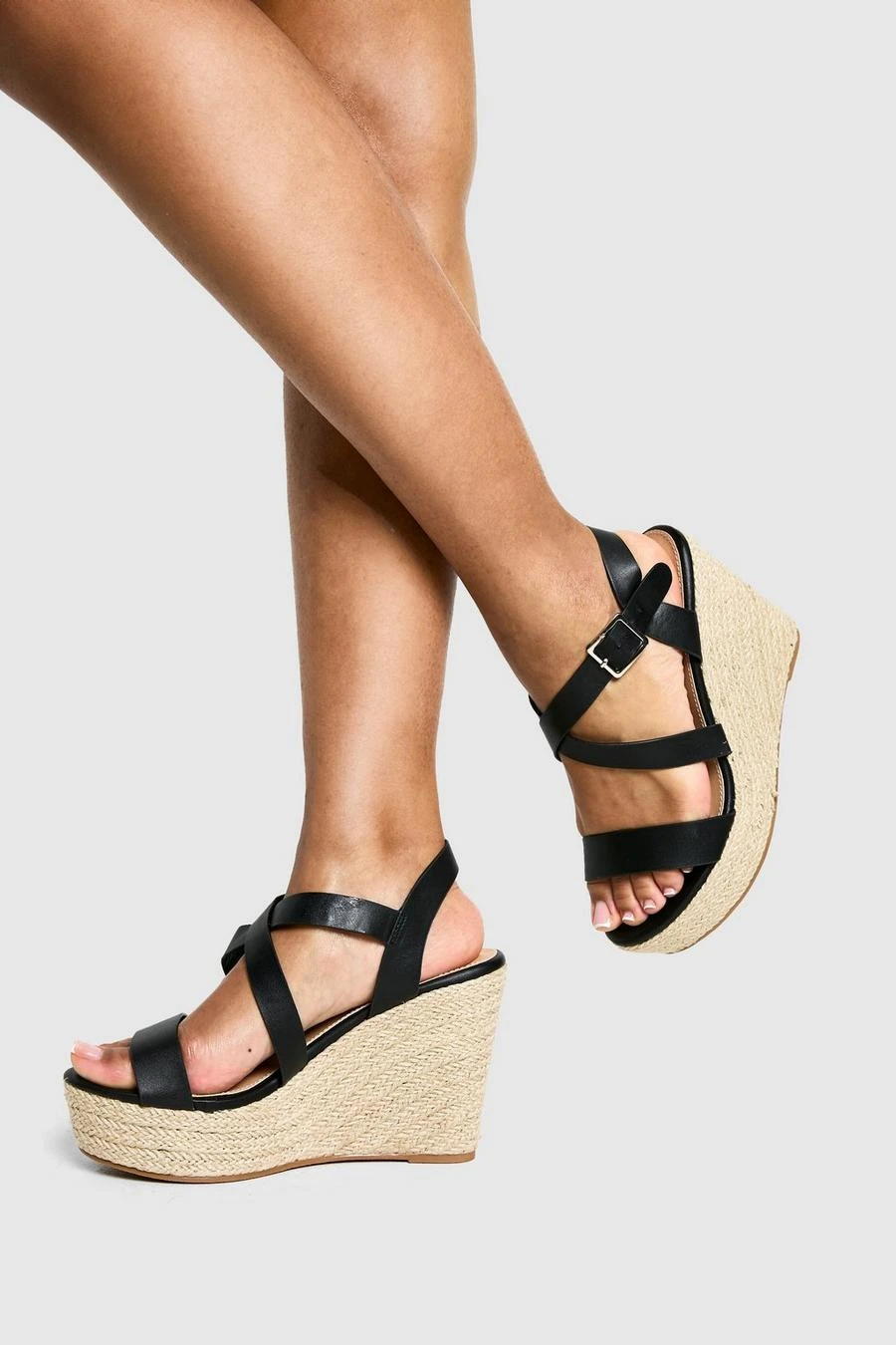 BOOHOO Wide Fit Crossover Buckle Wedge 1 BOOHOO Wide Fit Crossover Buckle Wedge