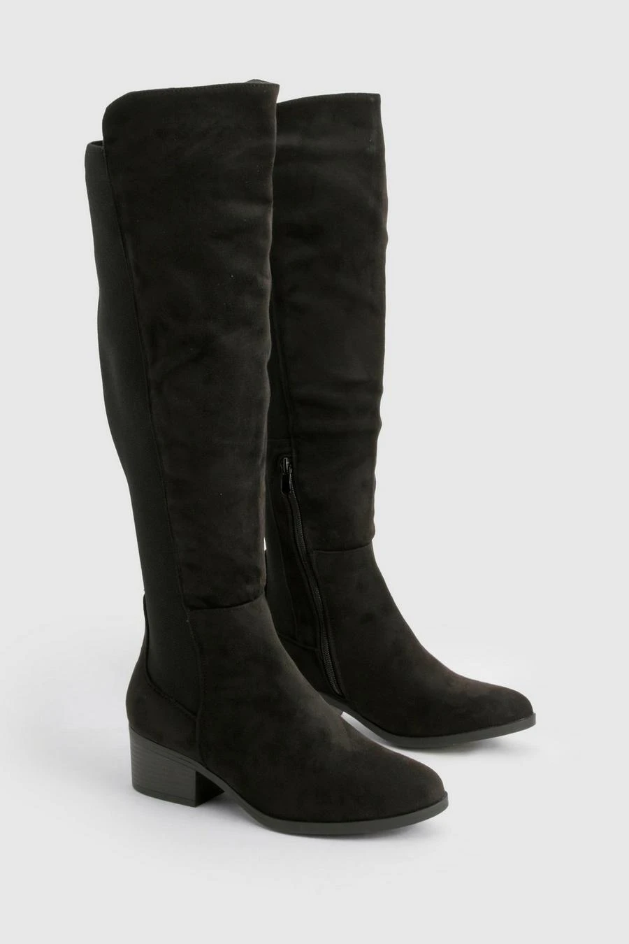 BOOHOO Wide Fit Elastic Panel Detail Knee High Boots 2 BOOHOO Wide Fit Elastic Panel Detail Knee High Boots - Image 2