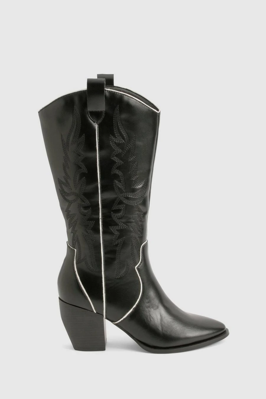 BOOHOO Wide Fit Embroidered Contrast Detail Western Boots 3 BOOHOO Wide Fit Embroidered Contrast Detail Western Boots - Image 3