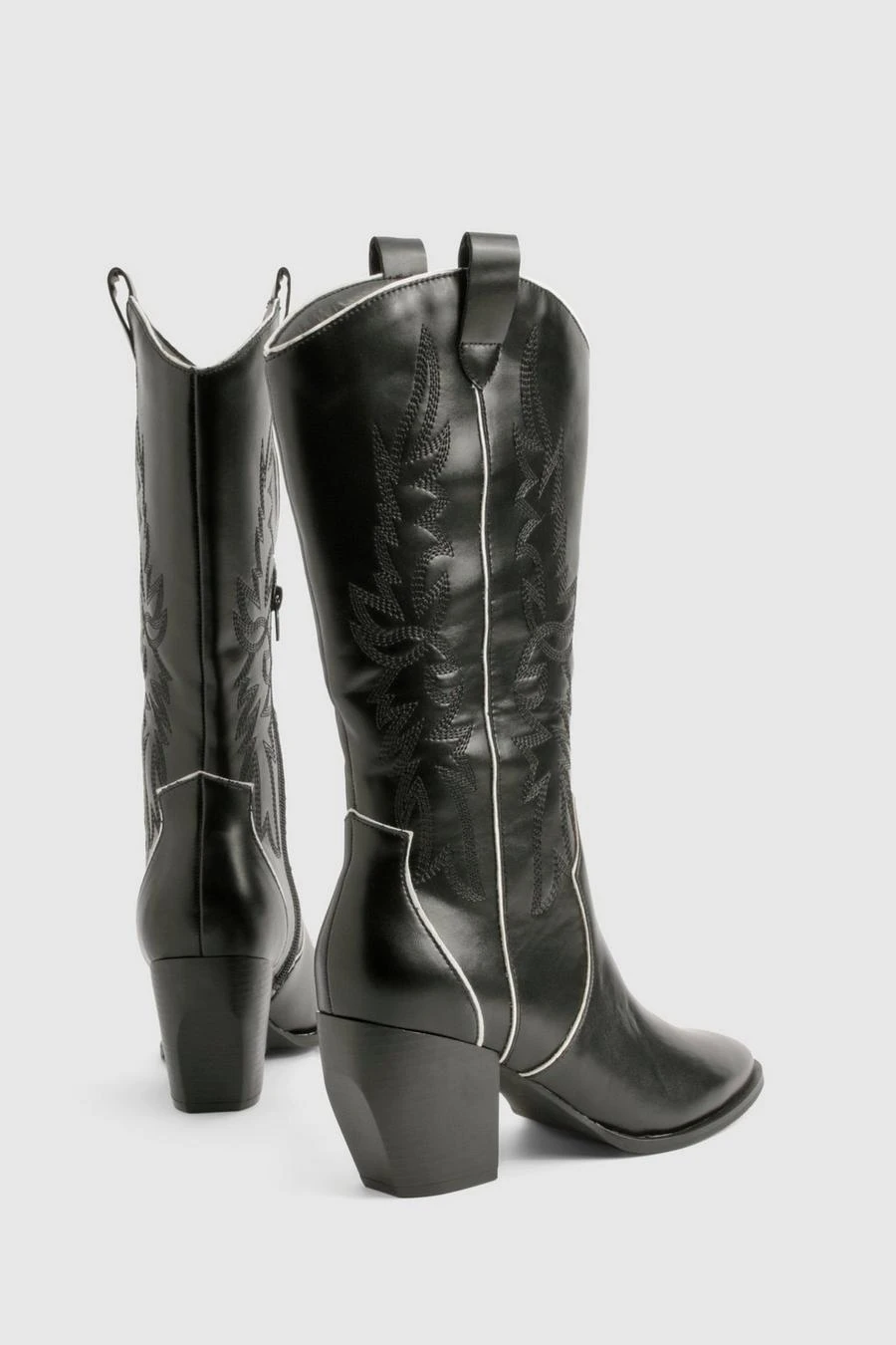 BOOHOO Wide Fit Embroidered Contrast Detail Western Boots 4 BOOHOO Wide Fit Embroidered Contrast Detail Western Boots - Image 4