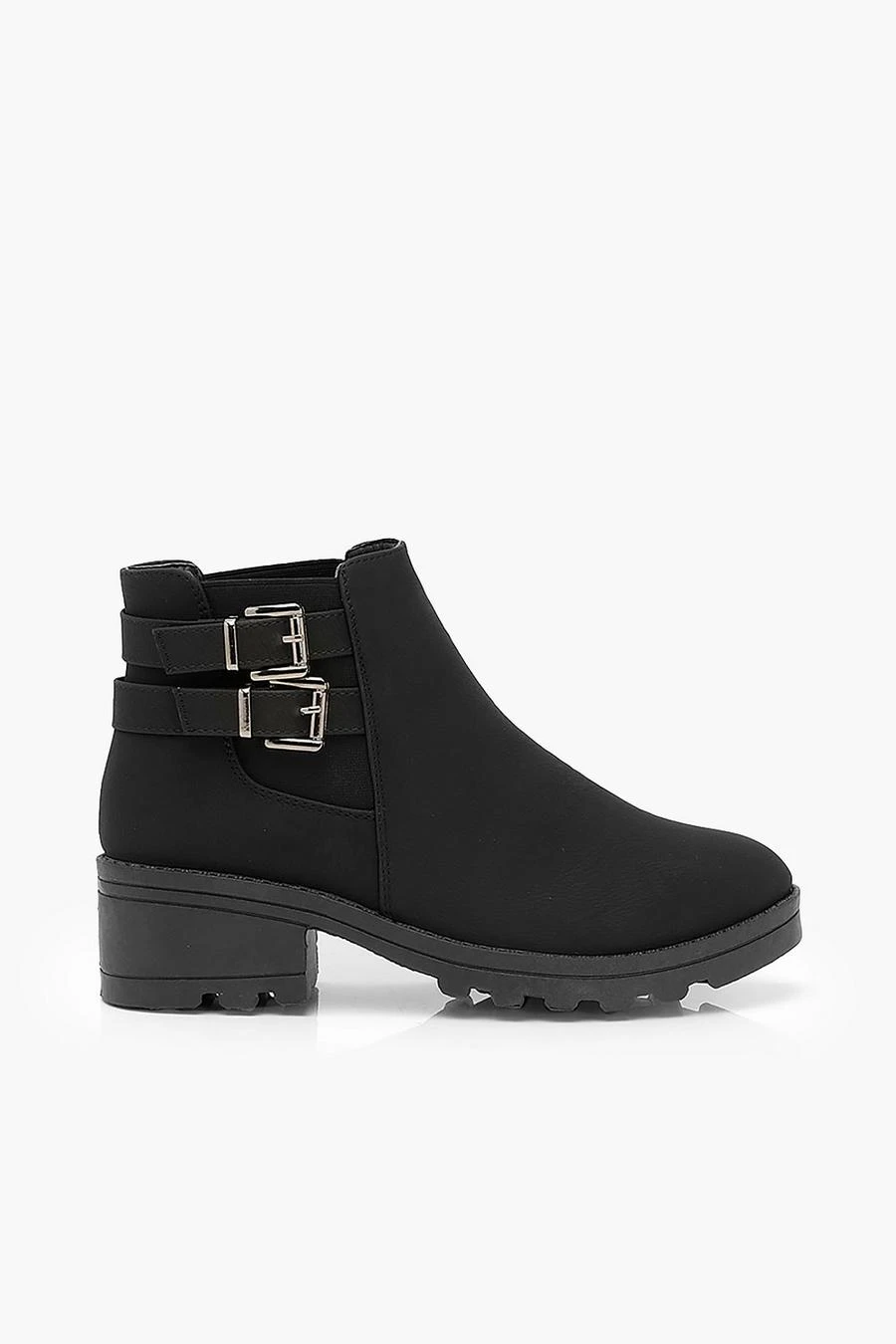 BOOHOO Wide Fit Faux Suede Buckle Detail Block Heel Chelsea Boots 2 BOOHOO Wide Fit Faux Suede Buckle Detail Block Heel Chelsea Boots - Image 2