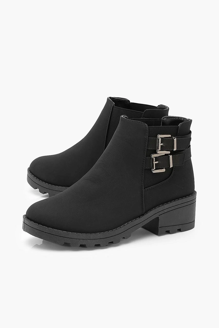 BOOHOO Wide Fit Faux Suede Buckle Detail Block Heel Chelsea Boots 3 BOOHOO Wide Fit Faux Suede Buckle Detail Block Heel Chelsea Boots - Image 3