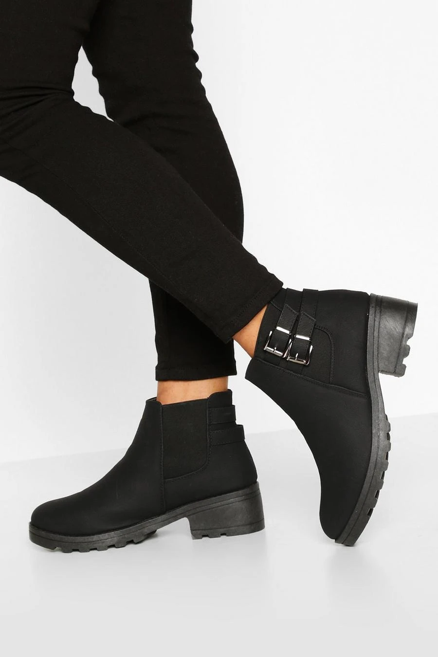BOOHOO Wide Fit Faux Suede Buckle Detail Block Heel Chelsea Boots 1 BOOHOO Wide Fit Faux Suede Buckle Detail Block Heel Chelsea Boots