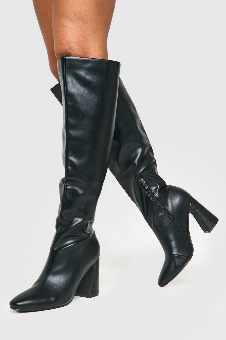 BOOHOO Wide Fit Flared Heel Knee High Boots 1 BOOHOO Wide Fit Flared Heel Knee High Boots