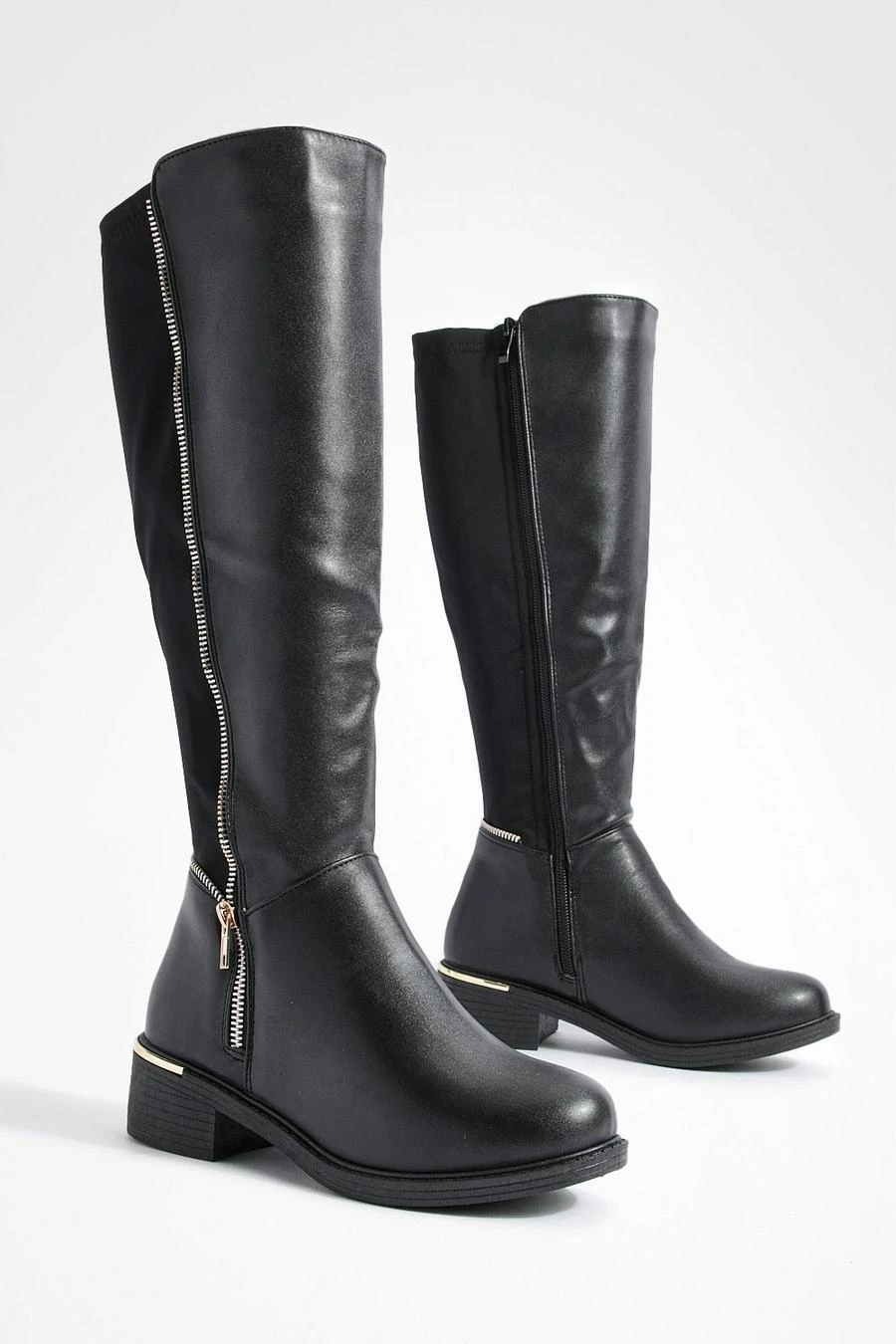 BOOHOO Wide Fit Knee High Side Zip Pu Boots 2 BOOHOO Wide Fit Knee High Side Zip Pu Boots - Image 2