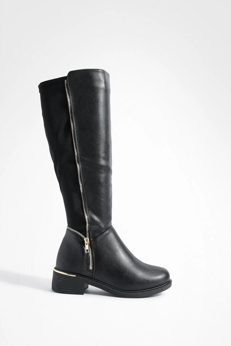 BOOHOO Wide Fit Knee High Side Zip Pu Boots 3 BOOHOO Wide Fit Knee High Side Zip Pu Boots - Image 3