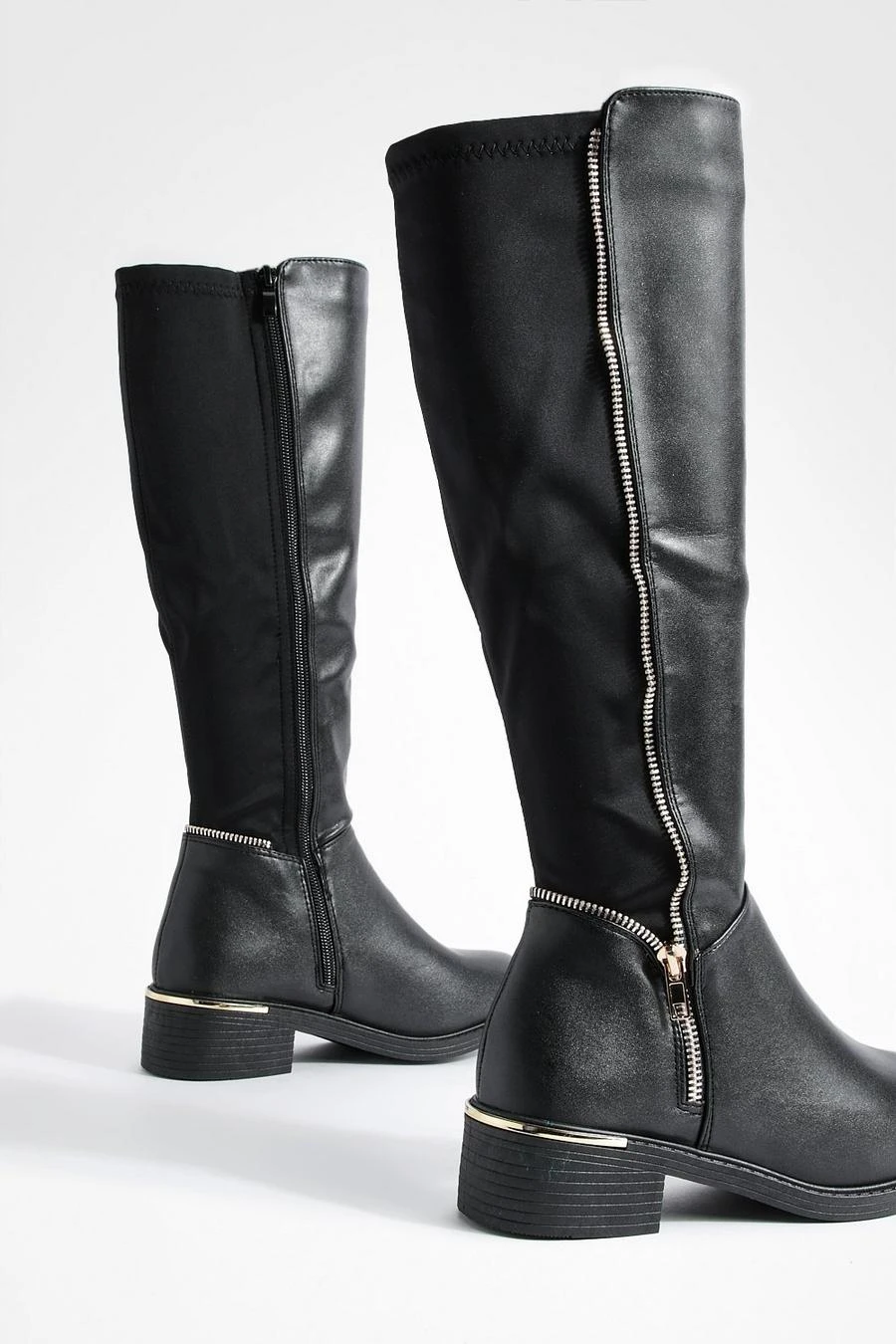 BOOHOO Wide Fit Knee High Side Zip Pu Boots 4 BOOHOO Wide Fit Knee High Side Zip Pu Boots - Image 4
