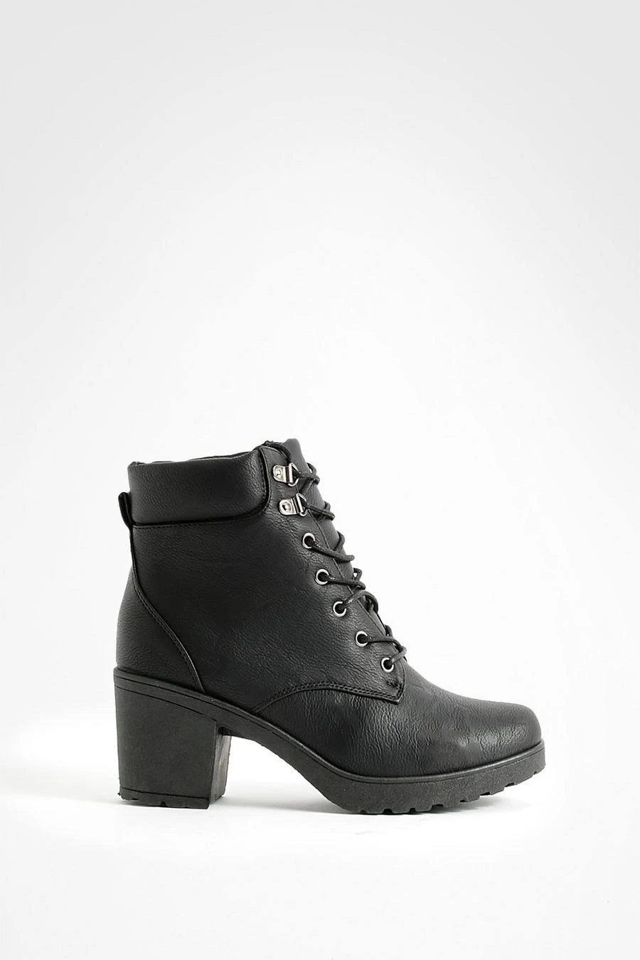 BOOHOO Wide Fit Lace Up Heeled Hiker Boots 2 BOOHOO Wide Fit Lace Up Heeled Hiker Boots - Image 2