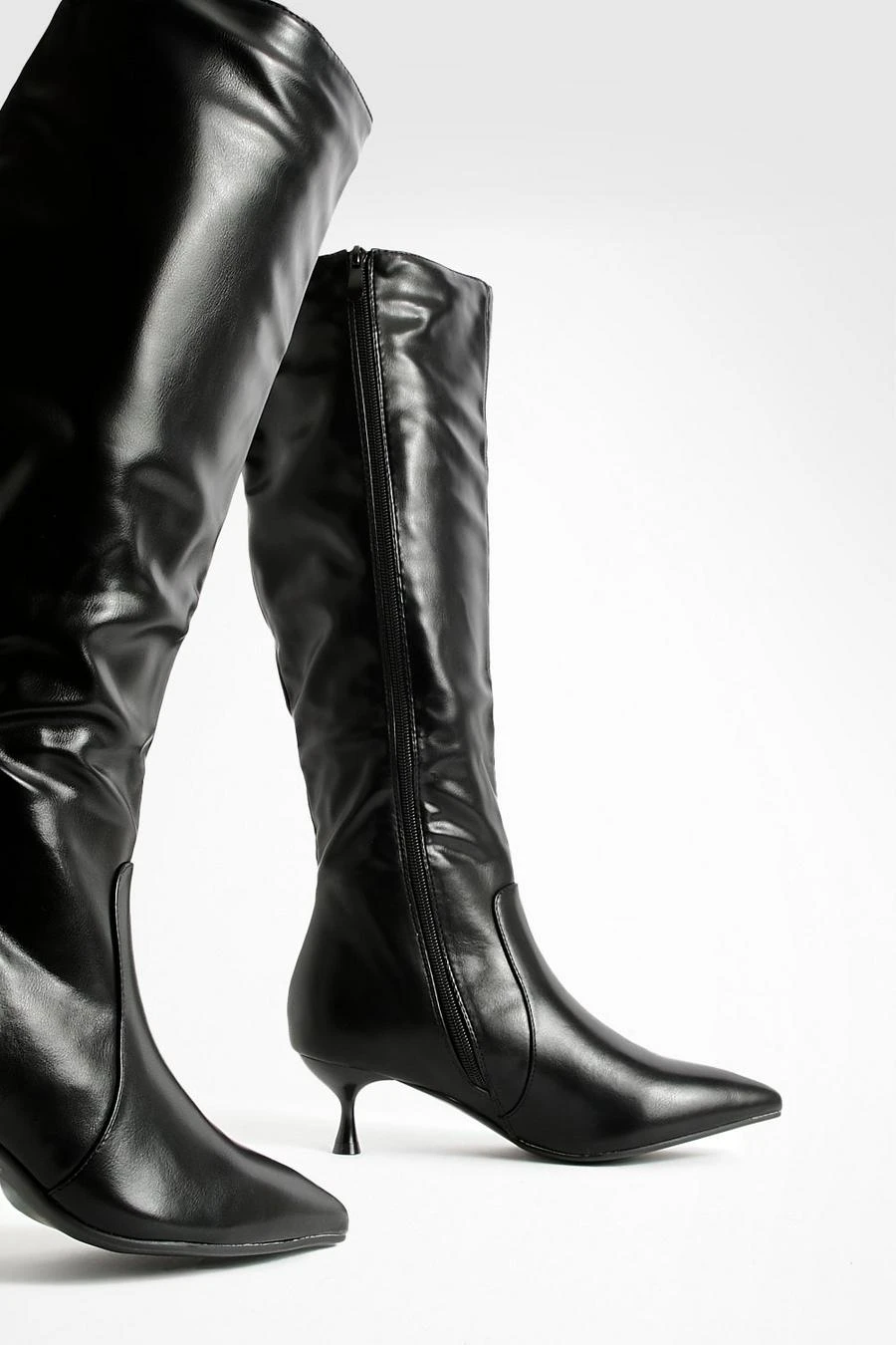 BOOHOO Wide Fit Low Heel Pointed Toe Knee High Boots 4 BOOHOO Wide Fit Low Heel Pointed Toe Knee High Boots - Image 4