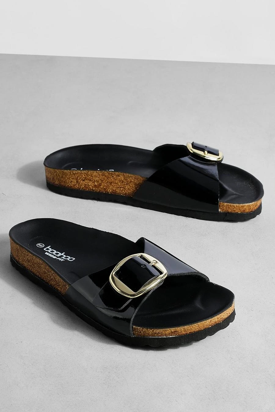 BOOHOO Wide Fit Oversized Buckle Patent Footbed Sliders 3 BOOHOO Wide Fit Oversized Buckle Patent Footbed Sliders - Image 3