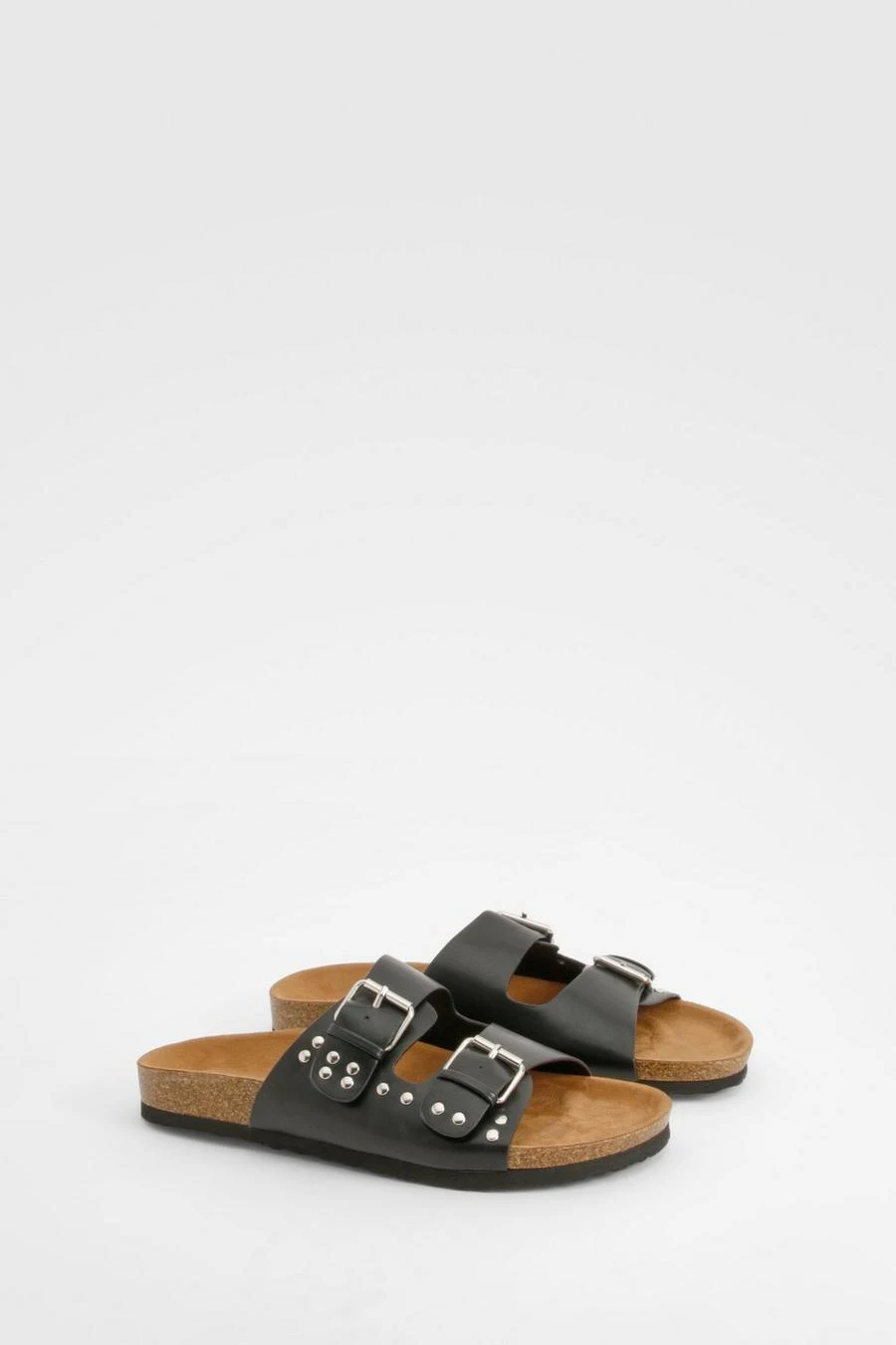 BOOHOO Wide Fit Stud And Buckle Detail Footbed Sliders 1 BOOHOO Wide Fit Stud And Buckle Detail Footbed Sliders