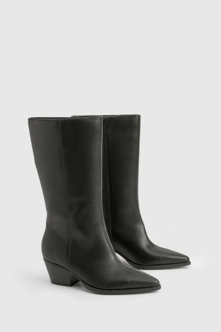 BOOHOO Wide Fit Textured Low Block Calf High Western Boots 2 BOOHOO Wide Fit Textured Low Block Calf High Western Boots - Image 2