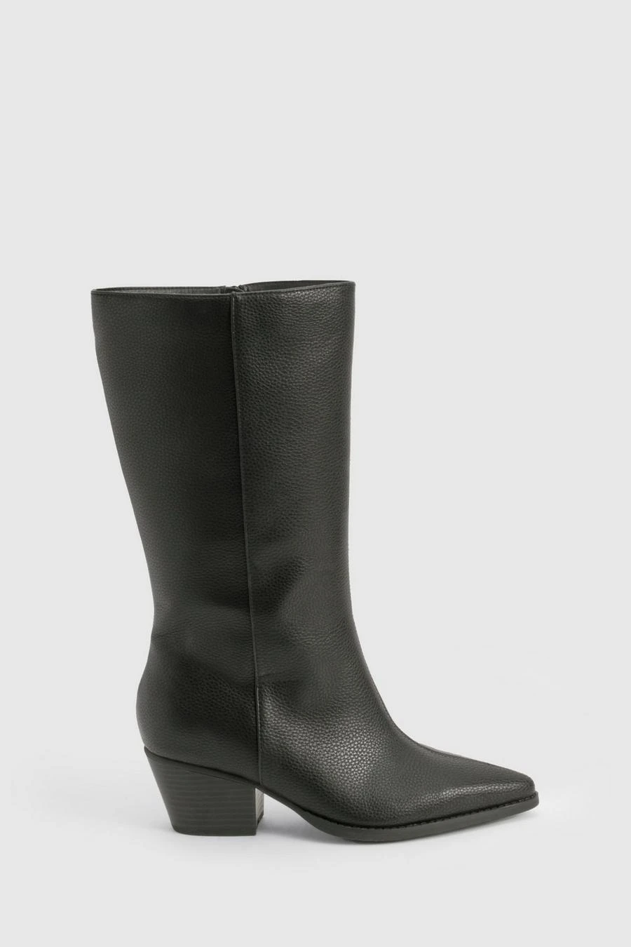 BOOHOO Wide Fit Textured Low Block Calf High Western Boots 3 BOOHOO Wide Fit Textured Low Block Calf High Western Boots - Image 3