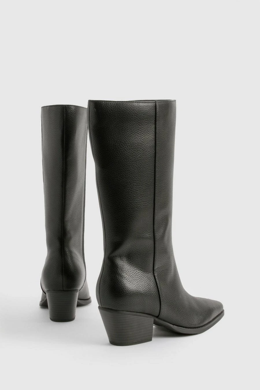 BOOHOO Wide Fit Textured Low Block Calf High Western Boots 4 BOOHOO Wide Fit Textured Low Block Calf High Western Boots - Image 4