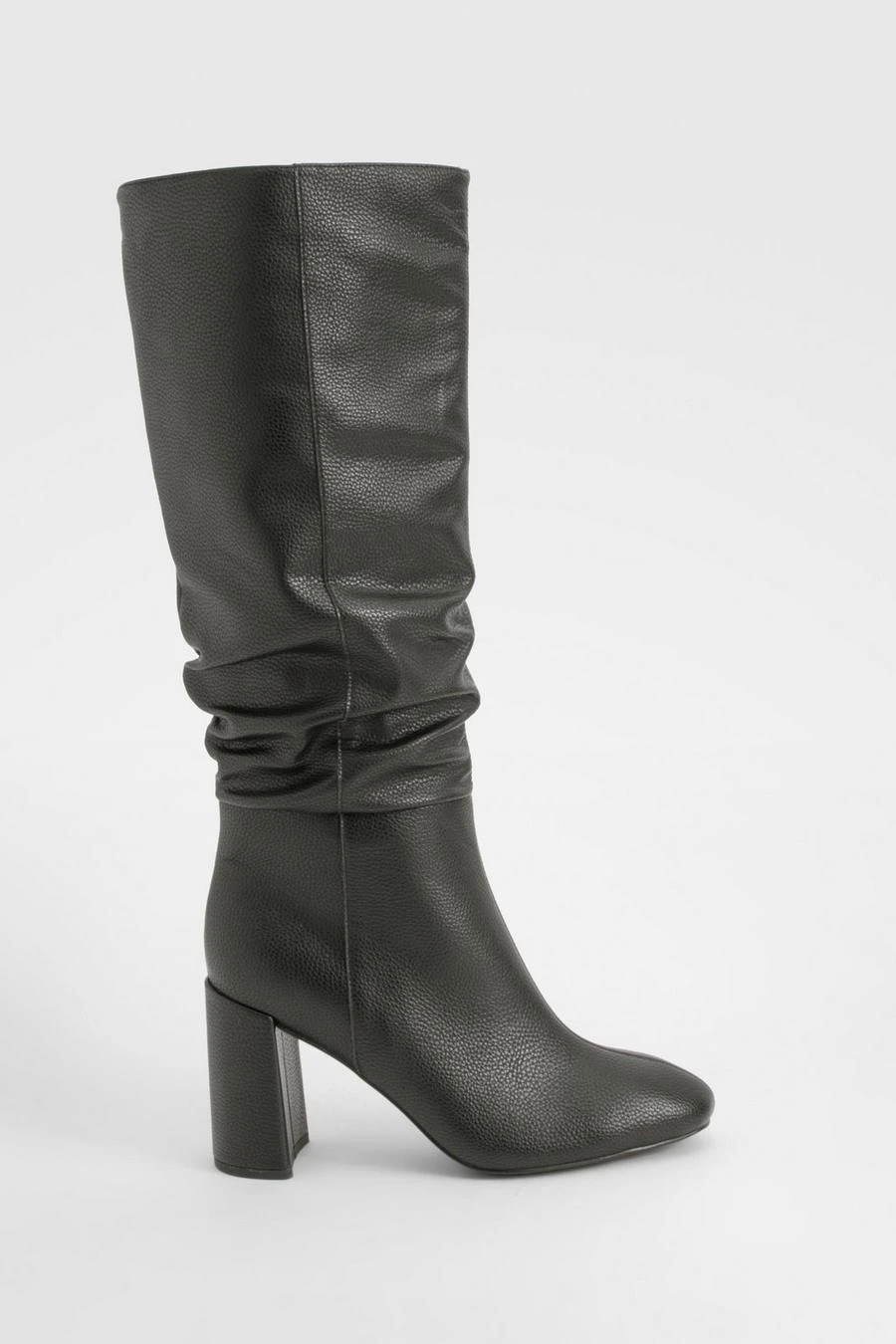 BOOHOO Wide Fit Textured Ruched Heeled Knee High Boots 2 BOOHOO Wide Fit Textured Ruched Heeled Knee High Boots - Image 2