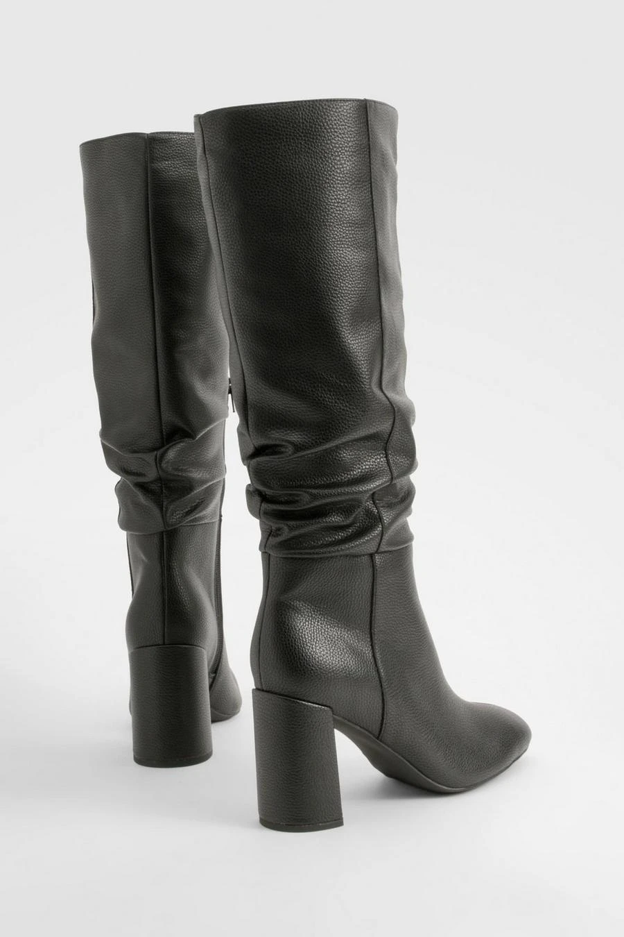 BOOHOO Wide Fit Textured Ruched Heeled Knee High Boots 3 BOOHOO Wide Fit Textured Ruched Heeled Knee High Boots - Image 3