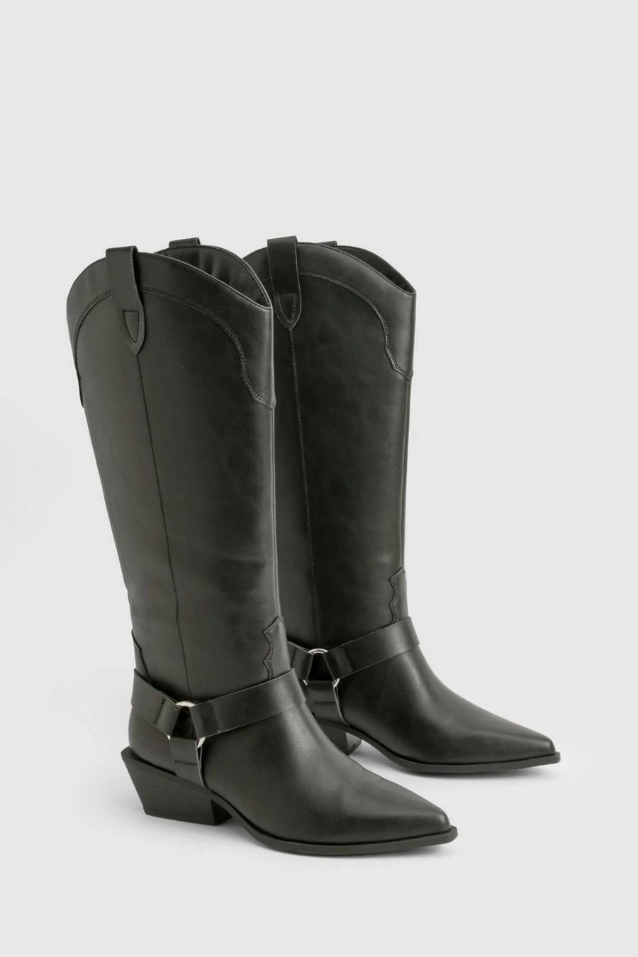 BOOHOO Wide Fit Western Style Harness Detail Knee High Boots 2 BOOHOO Wide Fit Western Style Harness Detail Knee High Boots - Image 2