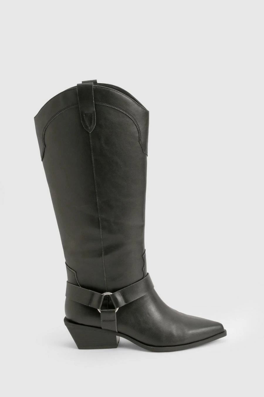 BOOHOO Wide Fit Western Style Harness Detail Knee High Boots 3 BOOHOO Wide Fit Western Style Harness Detail Knee High Boots - Image 3